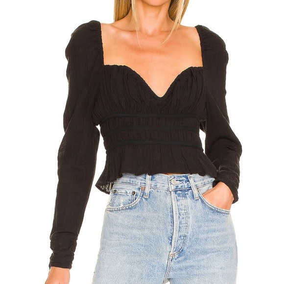 *Last Chance* Free People Chloe Smocked Tie Neck Cotton Top Black 🤍 - Picture 9 of 9